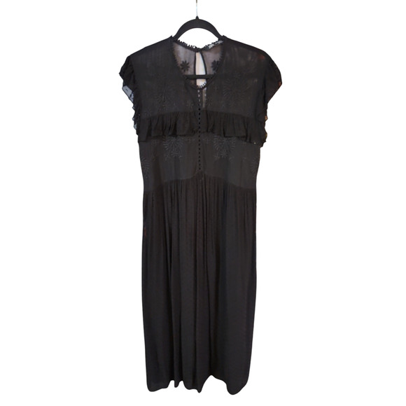 Zara Black Polk a Dot Embroidered Ruffle Maxi Dress Size Medium - Picture 4 of 11